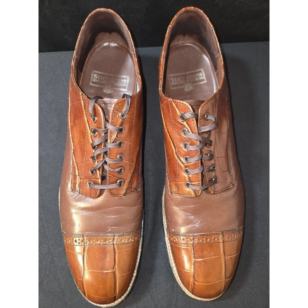 Stacy Adam's‎ Madison Croc Lace Up Embossed Shoes Men's Size 10.5D